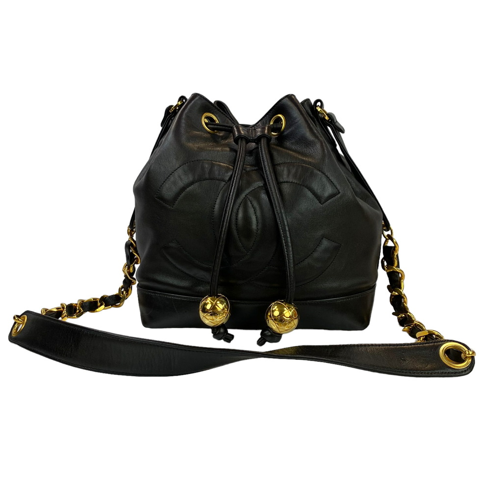 Chanel Drawstring Mark Bag Lambskin Shoulder Coco Black